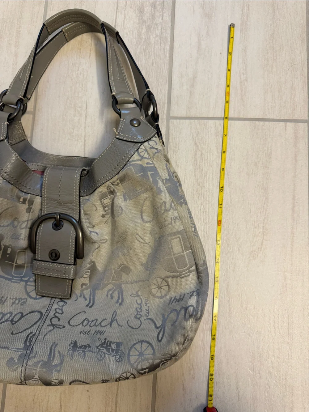 Coach Gray & Cream Signature Canvas Shoulder Bag PINK Lined